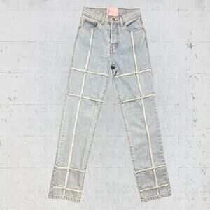 REVICE Ex-Boyfriend / 4Ever Patchwork Retro Grid Jeans Size 24 Edgy Frayed Denim